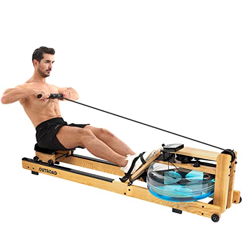 Outroad Rowing Machine for Home Gym Use, Water Wooden Rower with LCD Monitor, Outdoor Indoor Fitness Exercise Training Sports Equipment