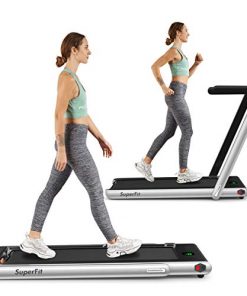 Goplus 2 in 1 Folding Treadmill, 2.25HP Superfit Under Desk Electric Treadmill, Installation-Free with Blue Tooth Speaker, Remote Control, APP Control and LED Display, Walking Jogging for Home Office