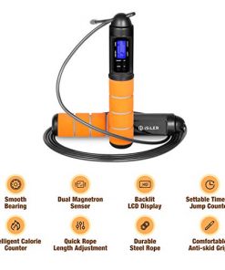 iSiLER Jump Rope, Digital Weighted Handle Workout Jumping Rope with Calorie Counter, Ball Bearings Tangle-Free Rapid Speed Skipping Rope, Adjustable Exercise Jumping Rope for Men, Women, Kids
