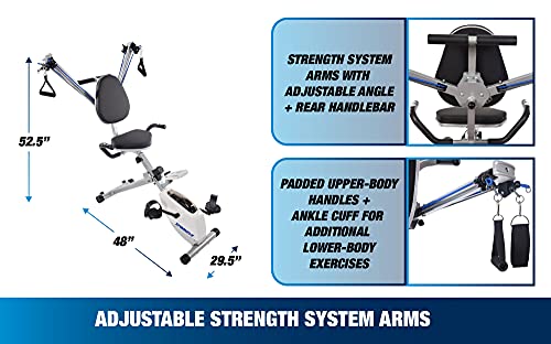 Stamina Exercise Bike and Strength System, White/Blue- Smart Workout App, No Subscription Required