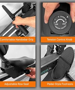 SereneLife 2-in-1 Rowing Machine & Bike - 8 Magnetic Resistance Levels, 264lbs Capacity - Foldable & Portable Cardio Fitness Trainer with LCD Monitor - Promotes Weight Loss, Strength, Stamina Building