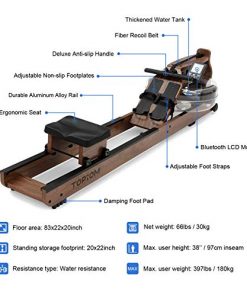 TOPIOM Water Rowing Machine for Home Use, Water Resistance Wooden Rower Machine with Bluetooth Monitor, Suitable for Indoor Fitness Exercise Sports Equipment (B-Dark Brown Basic)