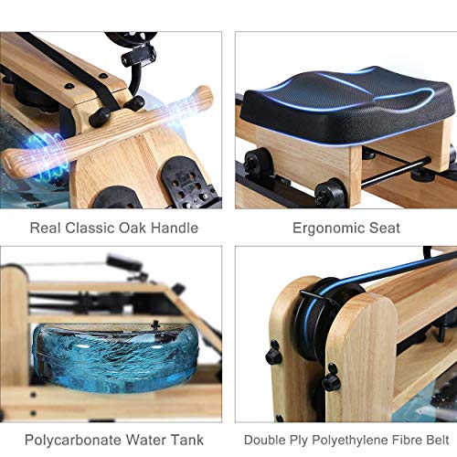 TRUNK Water Rowing Machine for Home Gym Fitness, Classic Solid Wood Water Rower with Bluetooth Monitor Whole Body Exercise Cardio Training