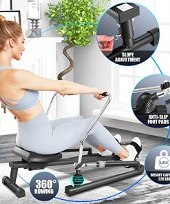 ANCHEER Rowing Machine for Home Use Foldable, Full Motion Rower Leg Press Machines with 12 Level Adjustable Resistance, Digital Monitor, Soft Seat, 250 LBS Max Weight, Black