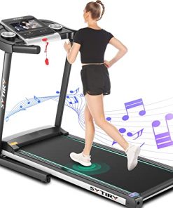 SYTIRY Treadmill for Home, 3.25 HP Folding Treadmills Machine with 10" HD TV Touchscreen and 3D Virtual Sports Scene, 300 lbs Weight Capacity Electric Portable Treadmill for Running Walking Jogging