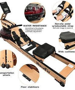 HouseFit Wooden Water Rower Rowing Machine with Bluetooth APP Foldable Rower Machine for Home Use with LCD Monitor Water Resistance Wood Rower Exercise Machine Soft Seat Home Fitness Workout
