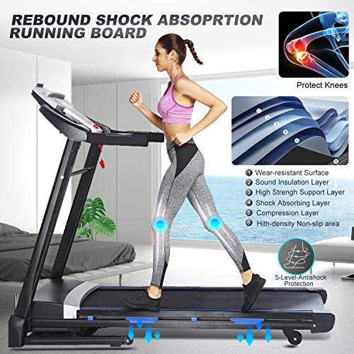ANCHEER Folding Treadmill, 3.25HP Electric Motorized Automatic Incline Running Machine for Home Gym, 17'' Wide Tread Belt, Free App Control (Black)