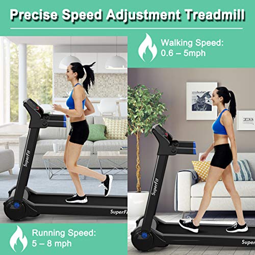 GYMAX Folding Treadmill, 3.0HP Free Installation Running Machine with HD Touch Screen Monitor & Smart APP Control, Silent Jogging Walking Machine for Home Office (Navy)