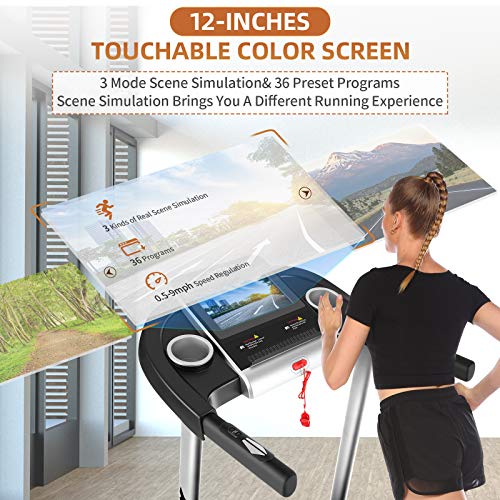 SYTIRY Treadmills with 10" HD Tv Movie WiFi Touchscreen, Max 3.25 HP Folding Treadmill for Running and Walking Jogging Exercise with 36 Preset Programs, Tracking Pulse, Calories - TR122101