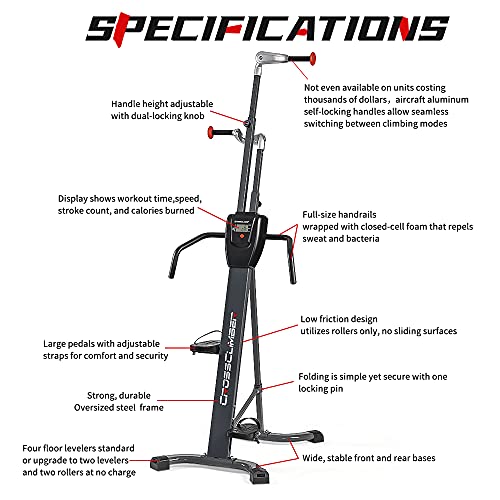 CrossClimber: The ONLY Vertical Climber That Allows Both Natural Climbing Motions. Rugged, Sturdy, Folding Design for Home Gym - Cardio/HIIT with Strength Training [Limited-TIME Offer]