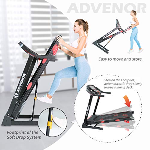 ADVENOR Treadmill Motorized Treadmills 3.0 HP Electric Running Machine Folding Exercise Incline Fitness Indoor 64 Preset Programs (RED)