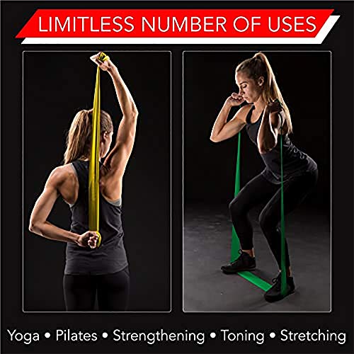 THERABAND Resistance Band Set, Professional Latex Elastic Bands for Upper & Lower Body, Core Exercise, Physical Therapy, Lower Pilates, At-Home Workouts, & Rehab, 5 Foot, Yellow, Red & Green, Beginner