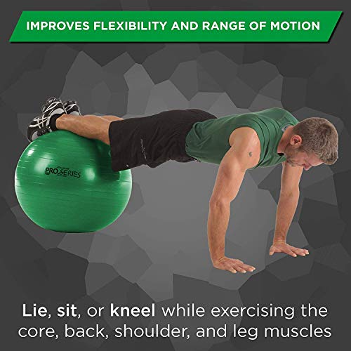 TheraBand Exercise Ball, Professional Series Stability Ball with 65 cm Diameter for Athletes 5'7" to 6'1" Tall, Slow Deflate Fitness Ball for Improved Posture, Balance, Yoga, Pilates, Core, Green