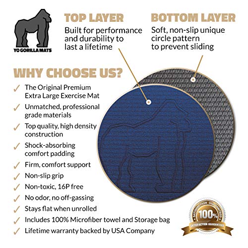 Gorilla Mats Premium Large Exercise Mat – 7' x 5' x 1/4" Ultra Durable, Non-Slip, Workout Mat for Instant Home Gym Flooring – Works Great on Any Floor Type or Carpet – Use With or Without Shoes