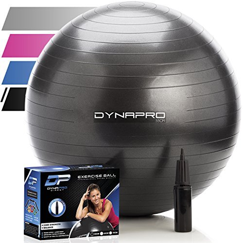 DYNAPRO Exercise Ball - 2,000 lbs Stability Ball - Professional Grade - Anti Burst Exercise Equipment for Home, Balance, Gym, Core Strength, Yoga, Fitness, Desk Chairs (Black, 55 Centimeters)