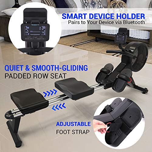 SereneLife Smart Rowing Machine-Home Rowing Machine with Smartphone Fitness Monitoring App-Row Machine for Gym or Home Use-Rowing Exercise Machine Measures Time, Stride, Distance, Calories Burned.