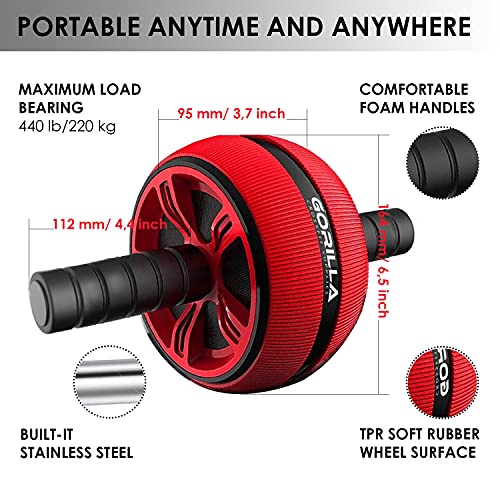 Gorilla Ab Roller Wheel 5-in-1 Ab Roller Kit with Knee Pad Resistance Bands Jump Rope Cooling Towel Best Abdominal Home Gym Equipment for Men Women Rodillo Para Abdominales Rueda Para Abdominales