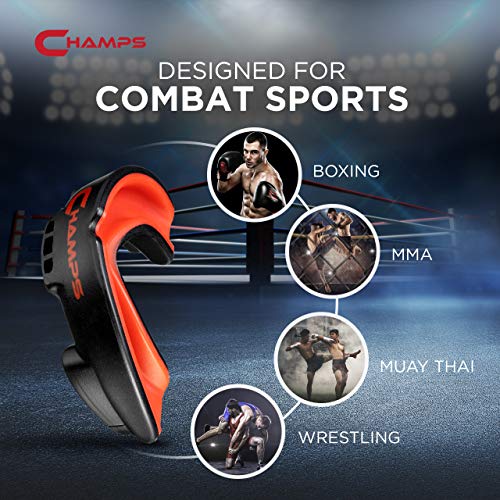 Champs Breathable Mouthguard for Boxing, Jiu Jitsu, MMA, Muay Thai, Sports, and Wrestling. Easy Fit Boxing Mouthguard Super Tough MMA Mouthguard. Combat Sports Mouthpiece (Black, Ages 10 and Above)