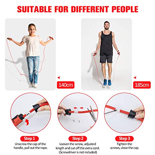 COMSOON Jump Rope, Tangle-Free Adjustable Jumping Rope with Ball Bearings, Durable Skipping Rope with Memory Foam Handles & Weight Blocks for Fitness Workout Cardio Endurance Training