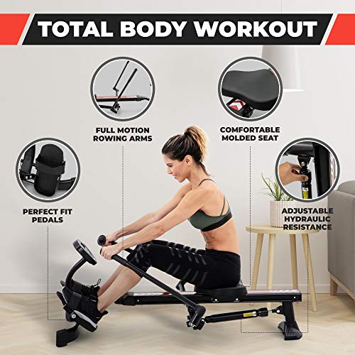 Lanos Hydraulic Rowing Machine | Adjustable Resistance | Rowing Machines for Home Use | LCD Monitor | Compact for Home Workout | Tone Muscle Improve Heart Health