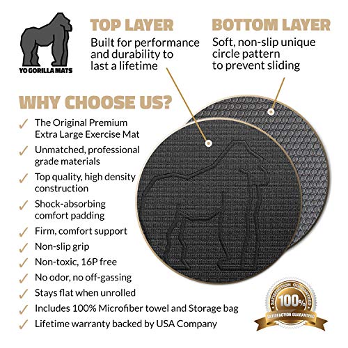 Gorilla Mats Premium Extra Large Exercise Mat – 12' x 6' x 1/4" Ultra Durable, Non-Slip, Workout Mat for Instant Home Gym Flooring – Works Great on Any Floor Type or Carpet – Use With or Without Shoes