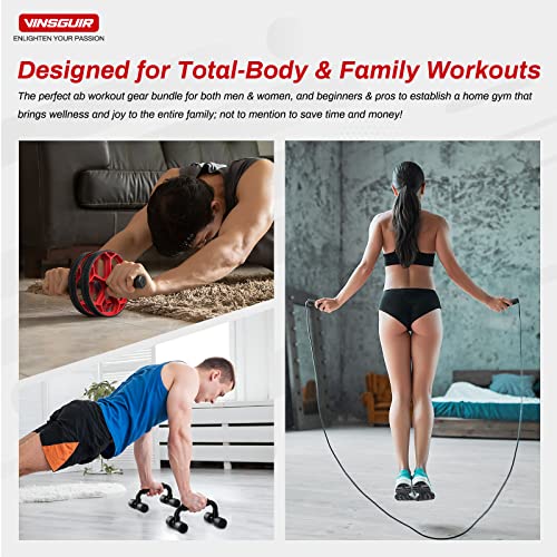 Ab Workout Equipment - Ab Roller Wheel & Push Up Bars & Jump Rope & Knee Mat, Exercise Roller Kit for Core Strength Training & Home Workout, Abdominal Roller Machine Exercise Equipment for Men & Women