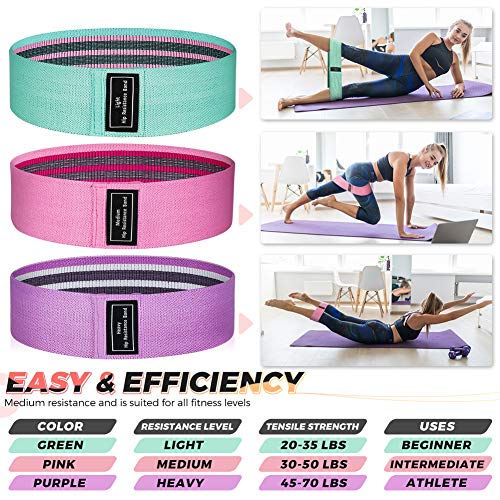 Exercise Workout Bands, Resistance Bands for Women, 3 Levels Booty Bands for Legs and Butt