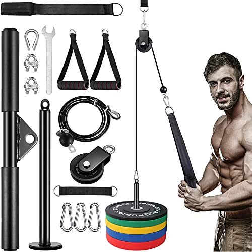 KOVEBBLE Fitness LAT and Lift Pulley System with Loading Pin Tricep Strap Bar Cable Rope Machine for Muscle Strength, Home Workout Gym Equipment for Pulldowns, Biceps Curl, Forearm, Workout