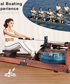 MDEAM Foldable Water Rowing Machine for Home Use,Solid Wood Row Machine with Bluetooth LCD Monitor&Soft Seat,Indoor Fitness Exercise.