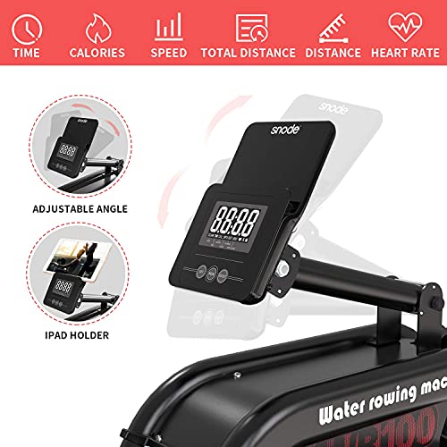 SNODE Water Rowing Machine with Bluetooth APP (Free Trainer-led Workout & Training Workout Record from snode only), Rower for Home Use, Heavy Duty Frame with 331Lbs Weight Capacity (Black)
