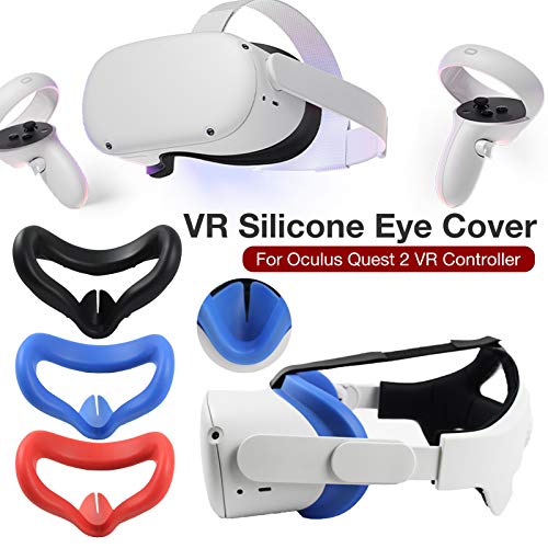 2 PCS VR Face Silicone Cover for Oculus Quest 2 VR Headset, Soft Anti-Sweat VR Eye Cover Face Padding, Washable Anti-Leakage Light Blocking Eye Cover (Black+Blue)