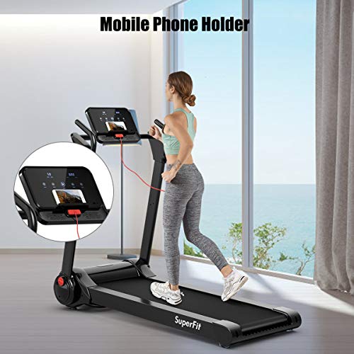 GYMAX Folding Treadmill, 2.25HP Electric Motorized Running Walking Machine with LED Touch Screen, Portable Cardio Workout Treadmill for Home Gym Office (Black)