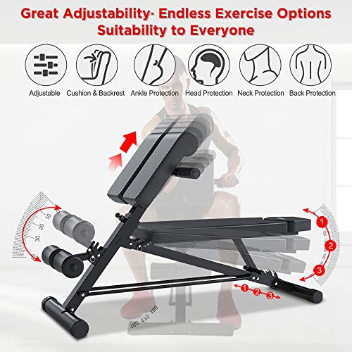 Yoleo Adjustable Weight Bench- 500lbs Utility Bench for Full Body Workout; Multi Purpose Decline Fitness Bench Roman Chair; Sit Up Abs All-in-One Hyper Back Extension Exercise Bench