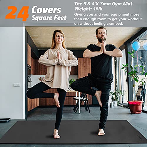 Large Exercise Mat 6'x4'x7mm Workout Mats for Home Gym Mats Gym Flooring Rubber Workout Mat Fitness Mat Large Yoga Mat Cardio Mat for Weightlifting, Jump Rope, MMA, Stretch, Plyo, Pilates, Non-Slip