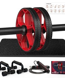 Ab Workout Equipment - Ab Roller Wheel & Push Up Bars & Jump Rope & Knee Mat, Exercise Roller Kit for Core Strength Training & Home Workout, Abdominal Roller Machine Exercise Equipment for Men & Women