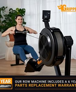 Gripped Rowing Machines for Home Use - Ultra Quiet Indoor Air Rower Machine with 10 Resistance Levels, LCD Display, Bluetooth Connectivity & Preset Workouts - Foldable, Space Saving Design - Black