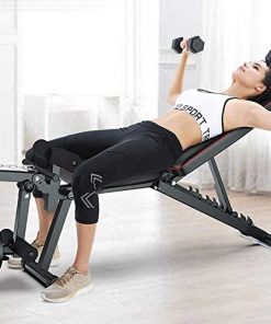 Adjustable Weight Bench Workout Bench, Olympic Workout Bench Press, Body Solid Leg Extension Leg Curl Machine, 5+3 Positions Weight Bench for Full Body Workout,with Resistance Bands