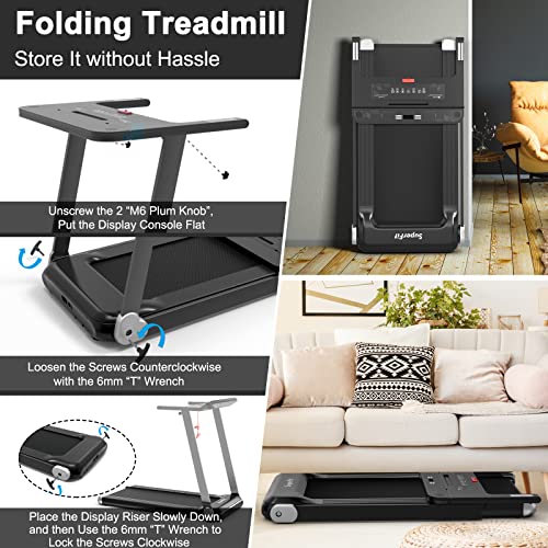 Goplus Folding Treadmill, Compact Superfit Treadmill with APP Control, Blue Tooth Speaker, 12 Preset Programs, LED Display and Device Holder, Walking Running Machine for Home Office (Silver)