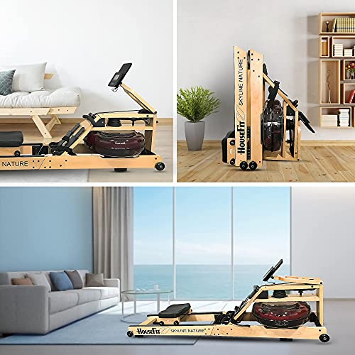 HouseFit Wooden Water Rower Rowing Machine with Bluetooth APP Foldable Rower Machine for Home Use with LCD Monitor Water Resistance Wood Rower Exercise Machine Soft Seat Home Fitness Workout