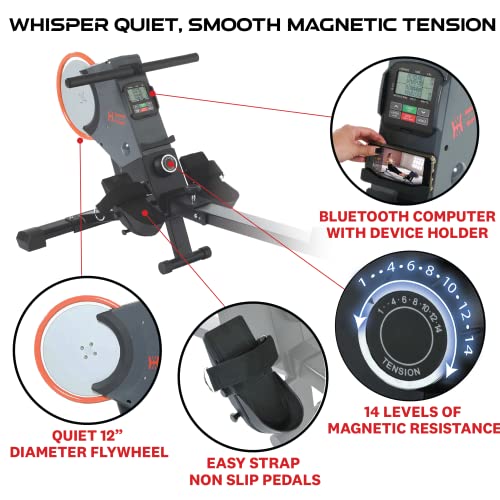 Women’s Health Men’s Health Magnetic Rowing Machine with 14 Adjustable Resistance Levels, Smart Power Sensor and 6 Months Free On Demand Coaching