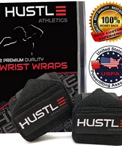 Hustle Athletics Wrist Wraps Weightlifting - Best Support for Gym & Crossfit - Brace Your Wrists to Push Heavier, Avoid Injury & Improve Your Workout Instantly - for Men & Women (Black, 12