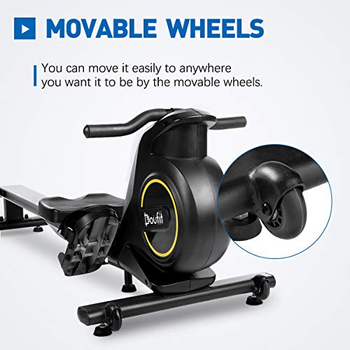 Rowing Machines for Home Use Foldable, Doufit RM-01 Magnetic Row Machine Exercise Equipment with Aluminum Rail, Transport Wheels, LCD Monitor & 8 Resistance Settings