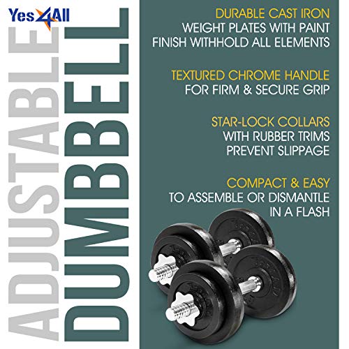 Yes4All Adjustable Dumbbells - 60 lb Dumbbell Weights (Pair)