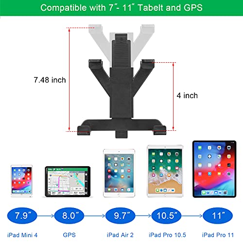 iTODOS Tablet Holder for Spin Bike, Stroller,Treadmill,Golf Cart, Wheelchair,Stationary Bike,Microphone Stand, Adjustable 7~11" Tablet Clip Fits iPad,Samsung Galaxy Tab, Google Nexus, Fire HD and GPS