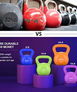 Kettlebell Vinyl Coated Kettlebells with Comfortable Grip Wide Handle & Rubber Bottom - Great for Full Body Workout and Strength Training - -Weight Available: 5, 10, 15, 20, lbs (50LB/4 set)