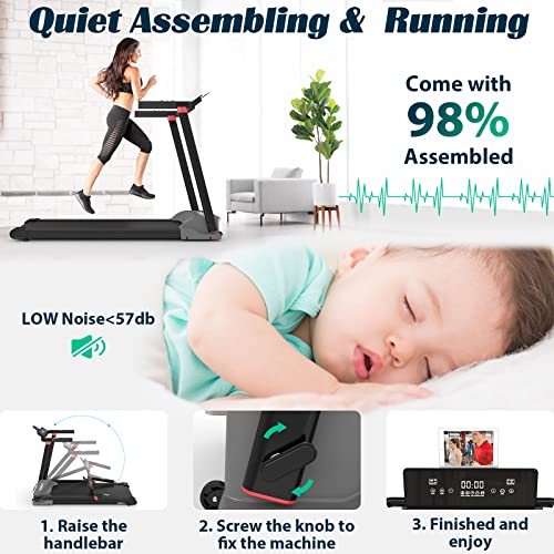 Folding Treadmill for Small Space with Infrared Induction,Home Use Small Foldable Treadmill Running Machine with Touch Screen,12 Preset Programs,Pulse Sensor and Device Holder for Apartment