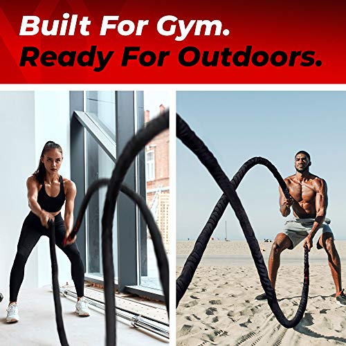 ASU Trainer Poly Dacron Weighted Battle Rope – Indoor/Outdoor Heavy Rope with Sleeve, Heat-Shrink Handles, & Anchor Kit – Boxing/Fitness/Exercise Equipment for Home Gym, 1.5 in. Dia, 30 Ft.