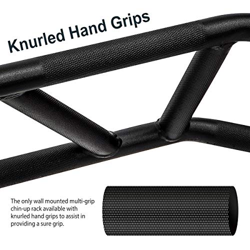 Wall Mount Pull-Up Bar - 47” Multi-Grip Chin-Up Station with Hangers for Punching Bags, Power Ropes for Home Gym Strength Training Equipment (Black.)