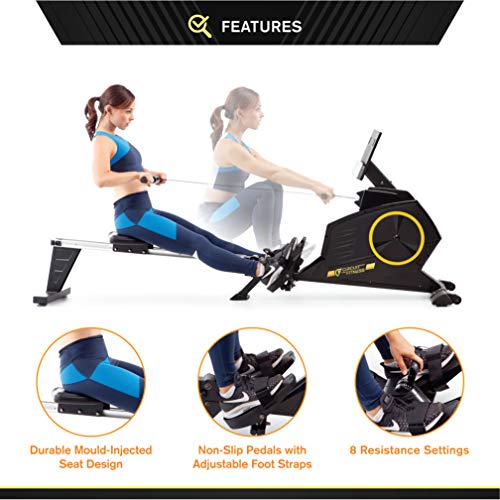 CIRCUIT FITNESS Circuit Fitness Deluxe Foldable Magnetic Rowing Machine with 8 Resistance Settings & Transport Wheels with Bluetooth