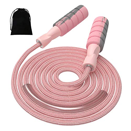 FITMYFAVO Jump Rope Cotton Adjustable Skipping Weighted jumprope for Women，Adult and Children Athletic Fitness Exercise Jumping Rope (Pink)
